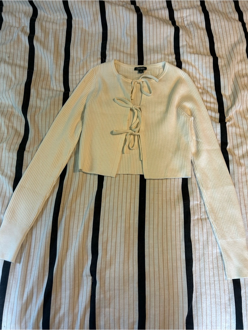 wild fable Cream Ribbed Tie-Front Cropped Cardigan